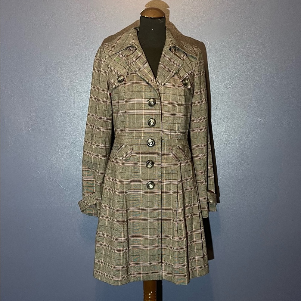 Rampage Plaid Trench Coat with Buttoned Front